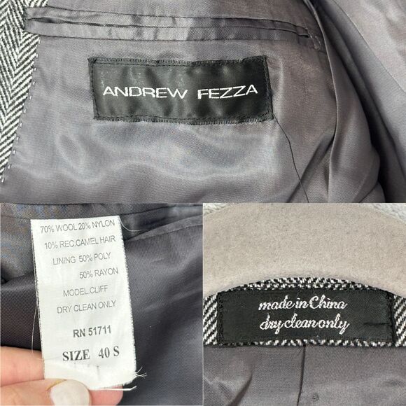 Andrew Fezza Wool Camel Hair Blazer Men 40S Gray Herringbone Suit Jacket Classic - Picture 12 of 12
